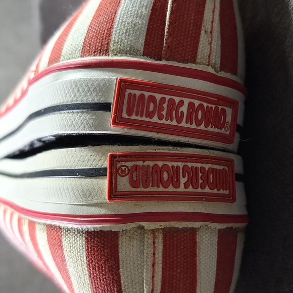 Underground Red White Striped Cherry Canvas Slip On Sneakers NWOT- UK 6 US 10 - Picture 13 of 16